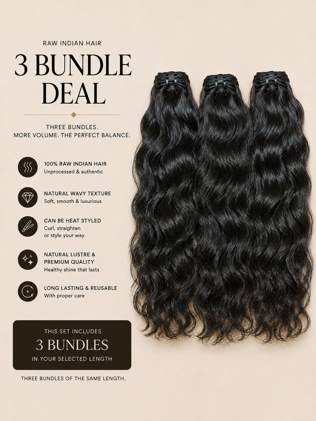 NATURAL WAVY RAW INDIAN – 3 BUNDLE DEAL